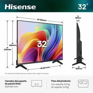 Hisense 32A4S - Televisor Smart TV Serie A4 32" con Dolby Audio y Sistema Operativo HomeOS U9