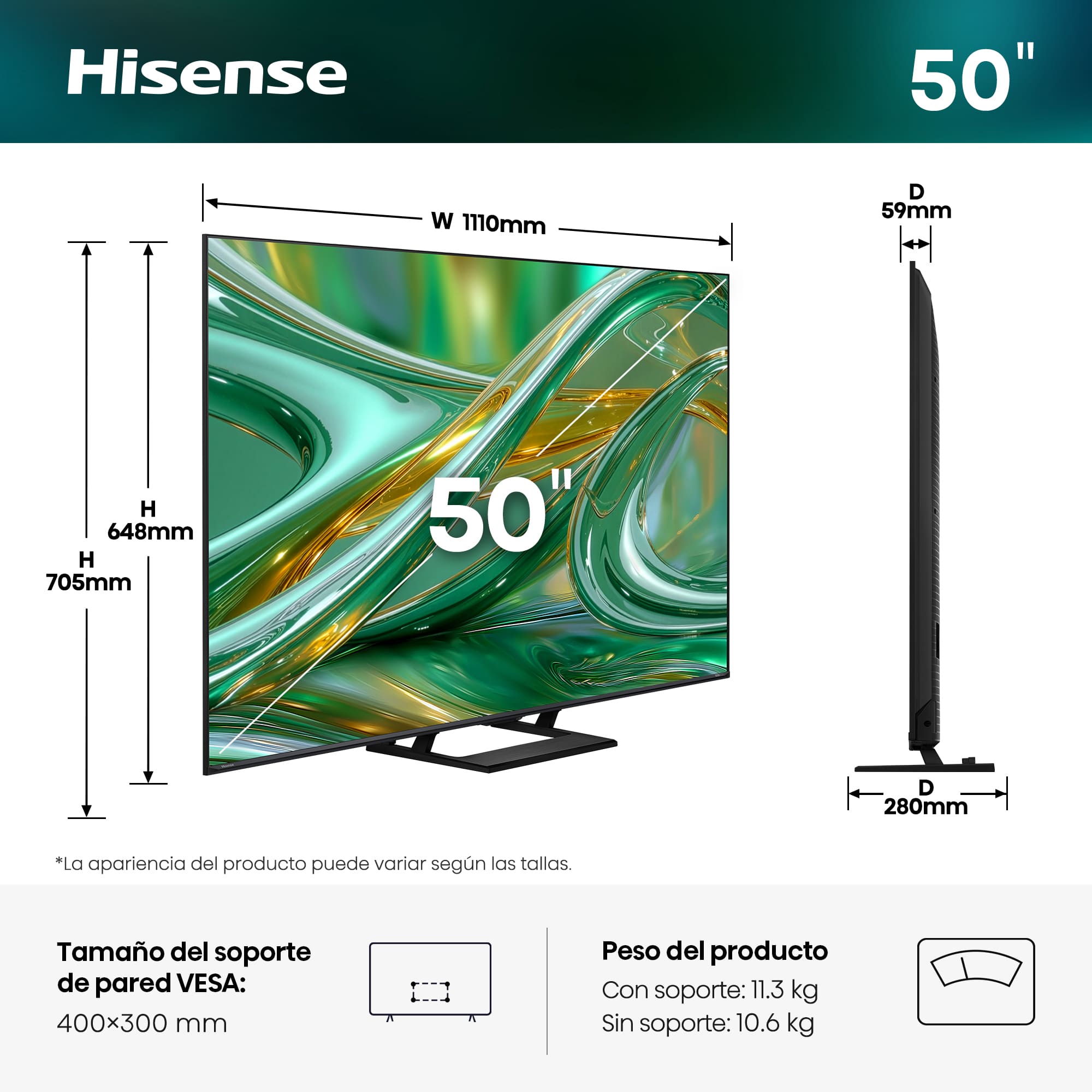 Hisense 50E8S - Televisor Smart TV de 50" Serie E8 MiniLED con Modo de Juego y Subwoofer Integrado - Imagen 2