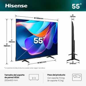 Hisense 55A6S - Televisor Smart TV LED 55" UHD 4K Dolby Vision y Smart IA