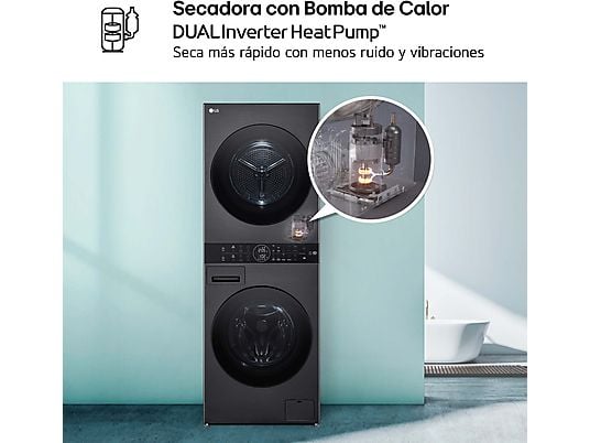 Lavadora secadora - LG WT1210BBF, Torre de lavado 12/10 kg, TurboWash™, Smart Pairing™, Inox grafito - Imagen 8