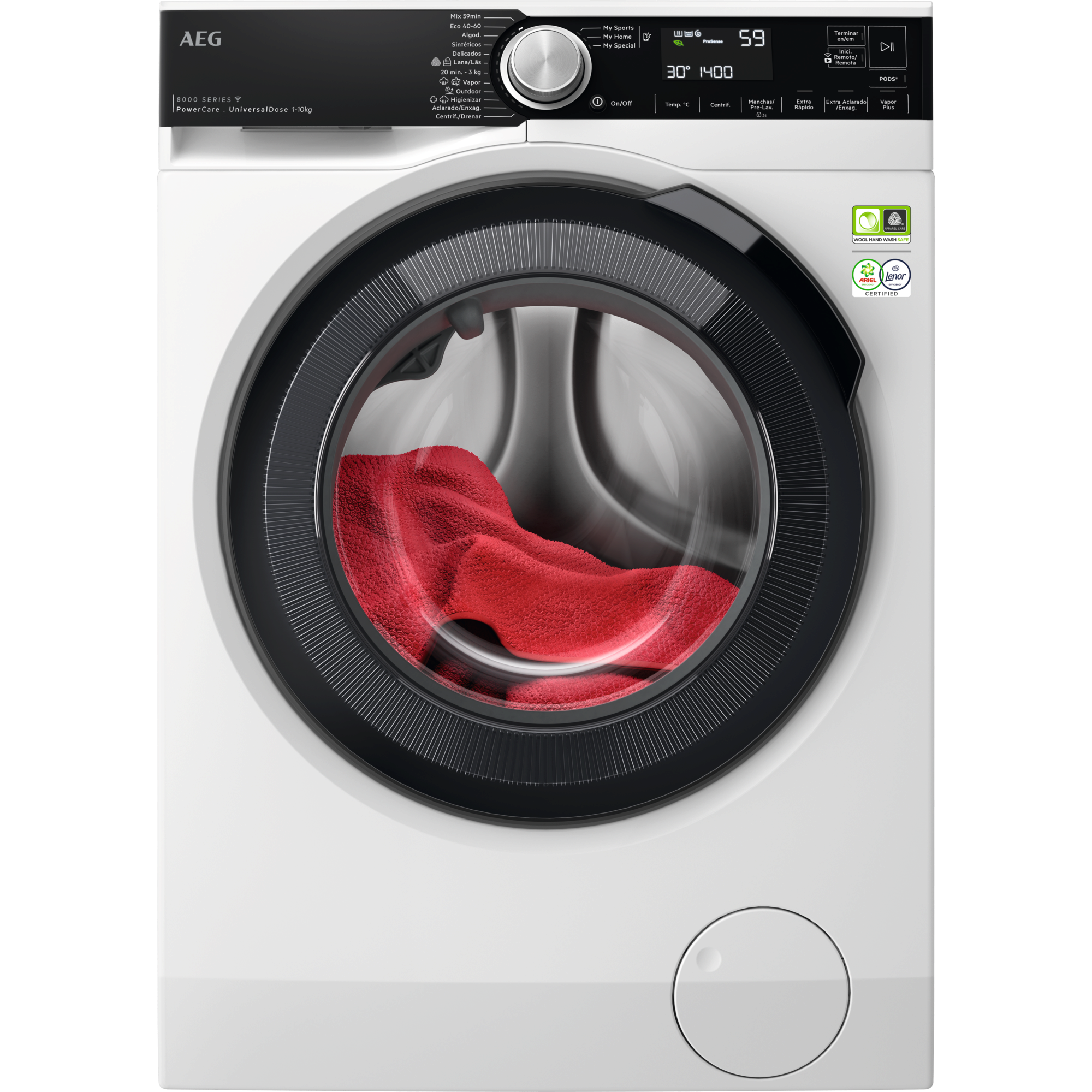 Lavadora carga frontal - AEG Serie 8000 PowerCare LFSR8514L6O, 10 kg, 1,400 rpm, Blanco