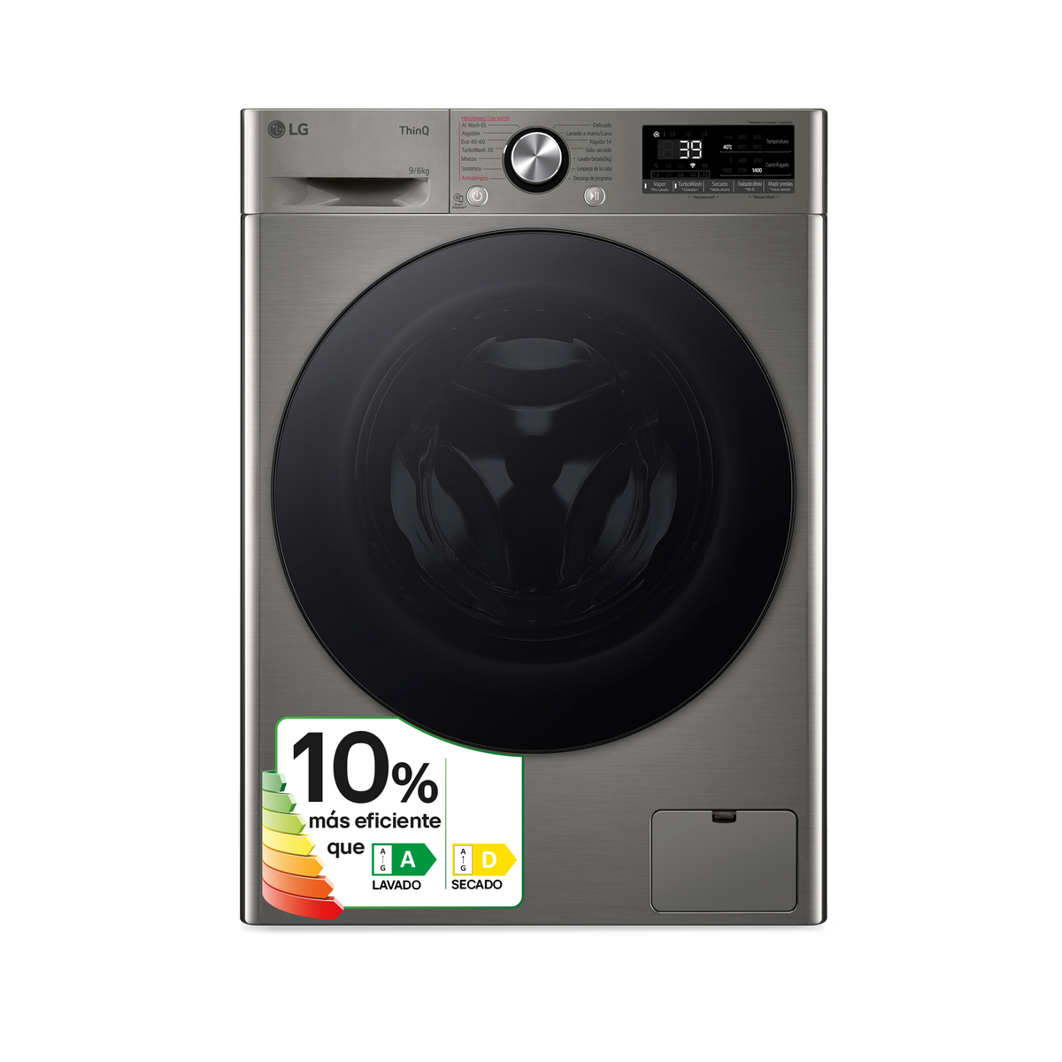 Lavadora secadora - LG F4DR7009AGS.APTQPES, 9 kg + 6 kg, Inox antihuellas