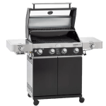 RÖSLE VIDERO G4-S Vario+ - Barbacoa de gas, color negro, 30 mbar, con 4 quemadores de acero inoxidable, zona de preparación adicional, paneles laterales plegables, acero con recubrimiento de polvo